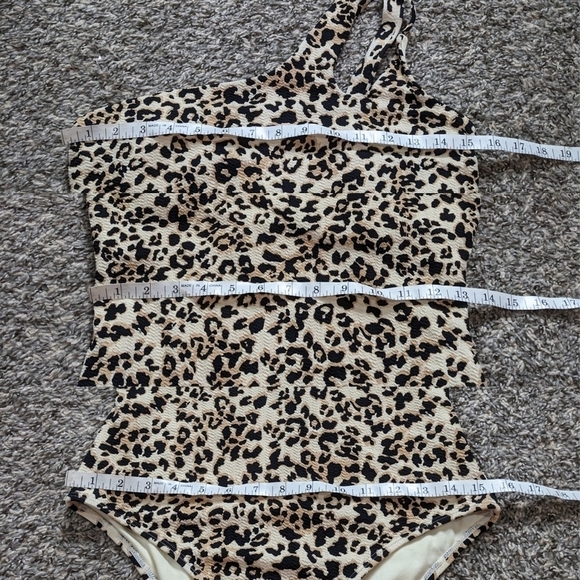 Ibiza black tan cheetah leopard print one shoulder one piece swimsuit L - Picture 6 of 11